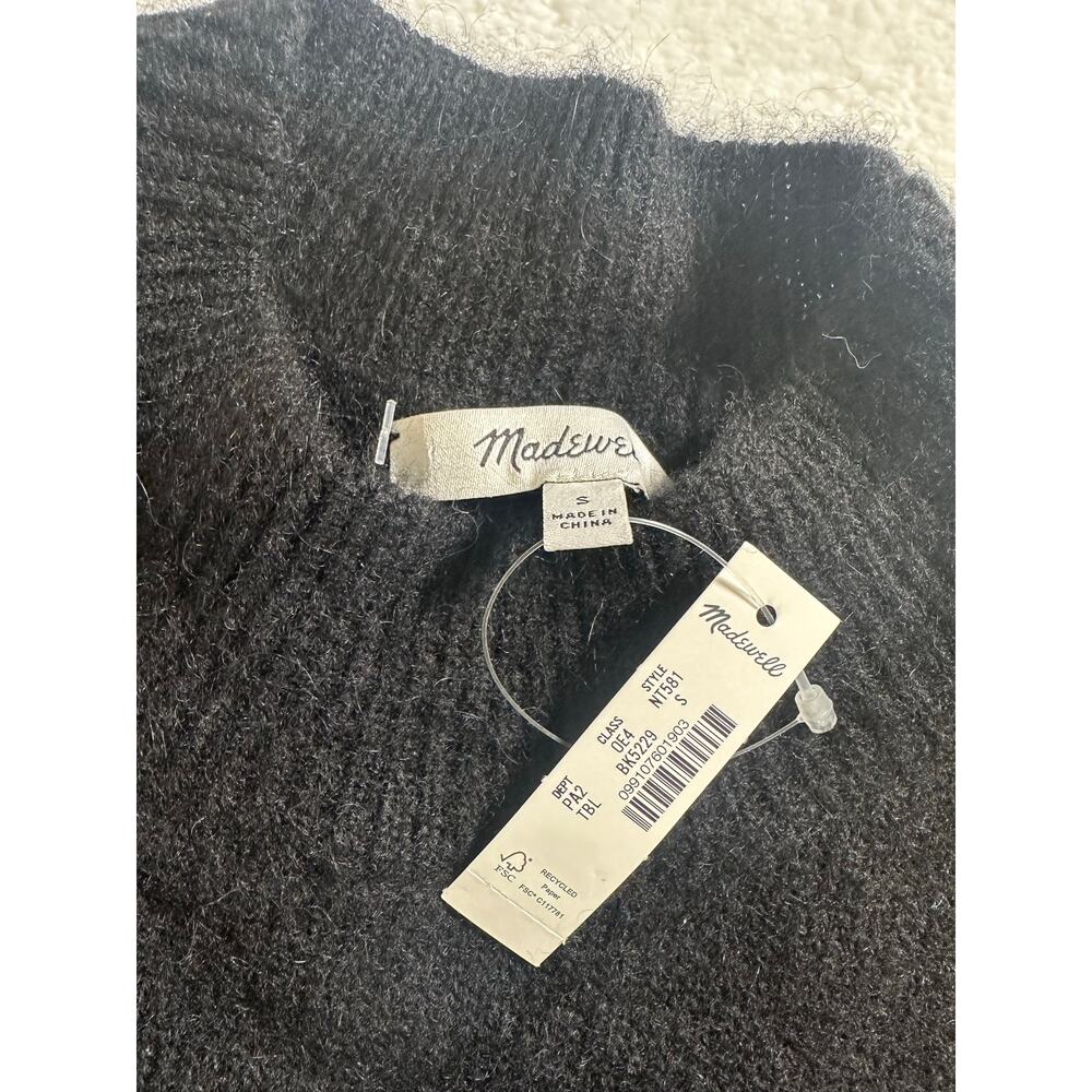 NWT Madewell Alpaca Blend Black Puff Shoulder Size Medium Mock Neck Cropped - Picture 4 of 7